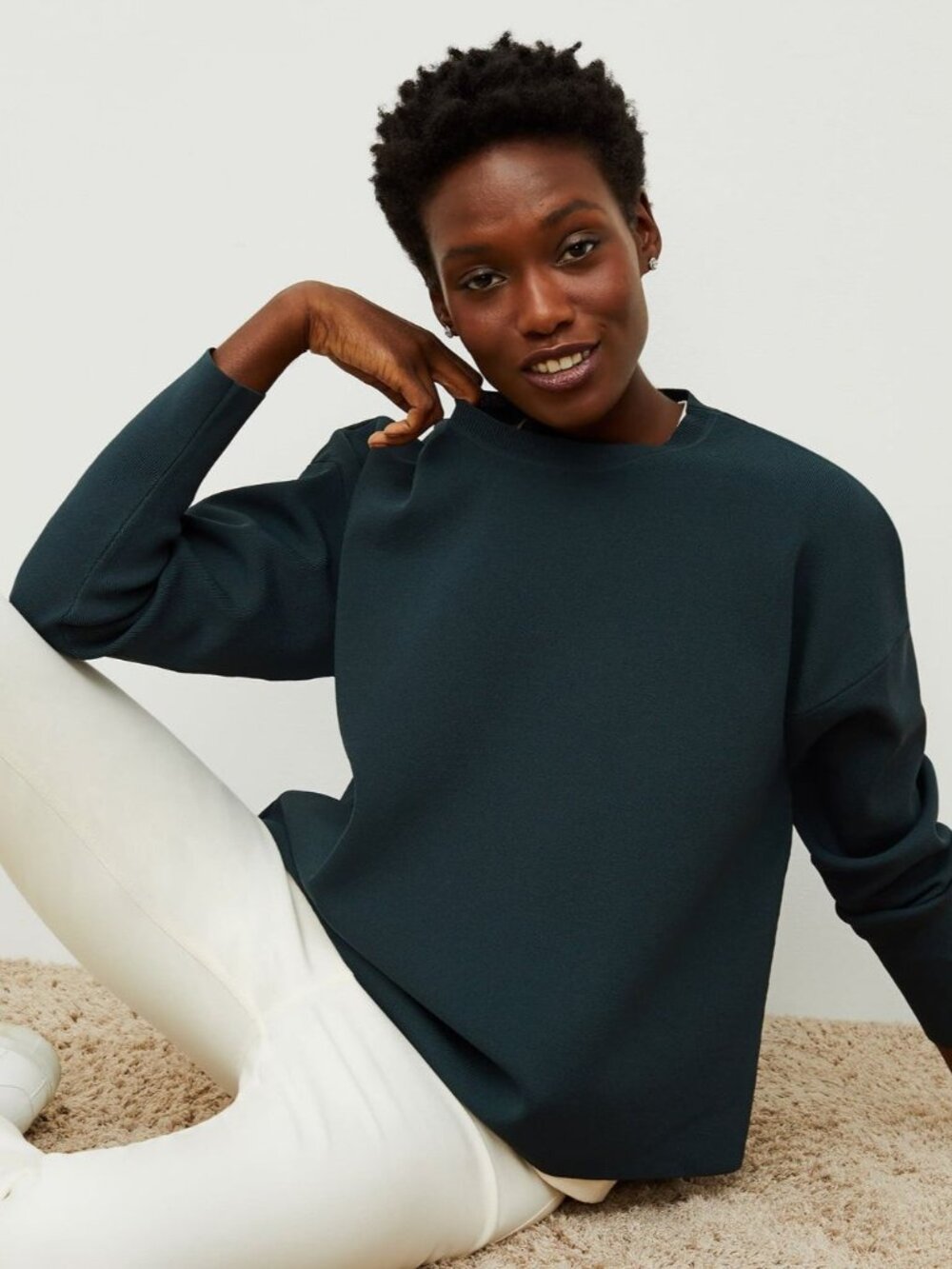 M.M.LaFleur The Para Sweatshirt Jardigan Knit In Deep Sea XXS Designer Comfy